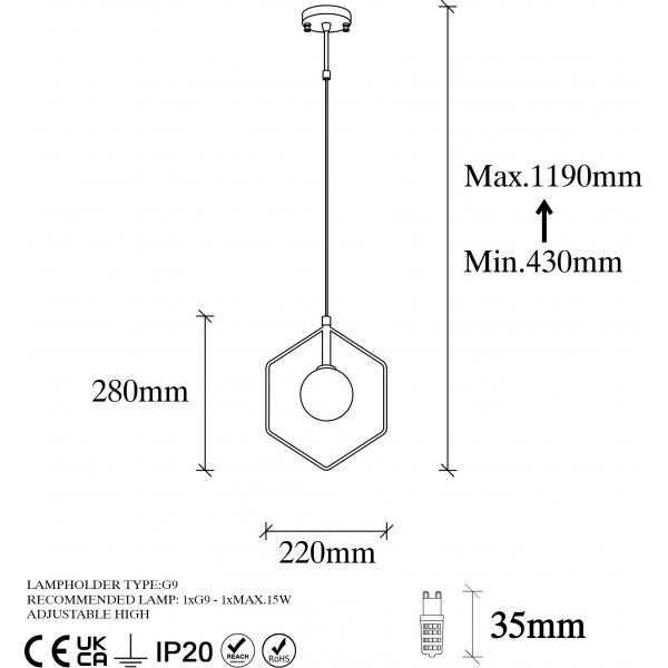 Geometri taklampa 11075 - Svart/vit
