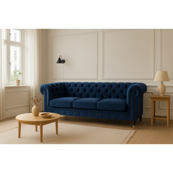 Soffa Sheffield Chesterfield 2-sits - Mrkbl sammet