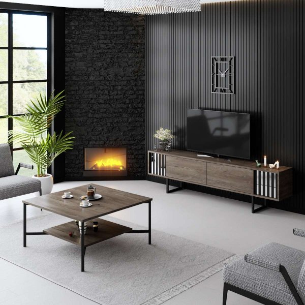 Erki TV-bänk - valnöt/svart Erki TV-bänk - valnöt/svart