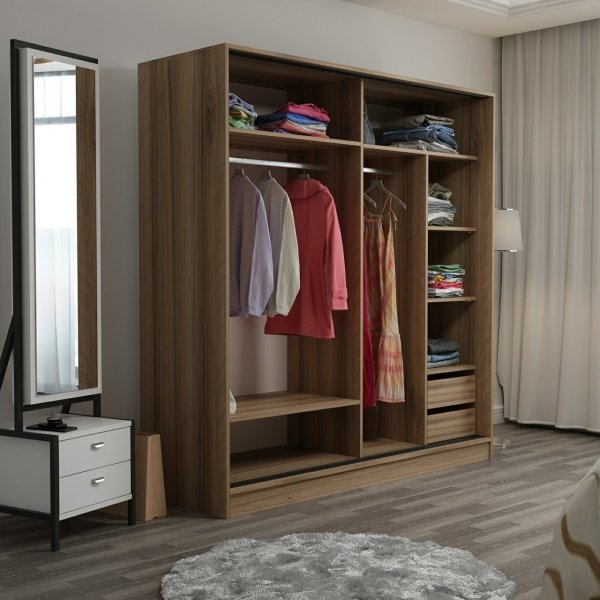 Armoire Kapusta avec porte miroir, 180 cm - Marron/noir Armoire Kapusta avec porte miroir, 180 cm - Marron/noir