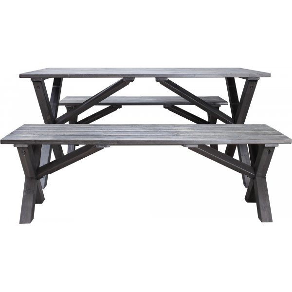 Table de groupe d'extrieur Scottsdale 150 cm avec 2 bancs - Shabby Chic gris