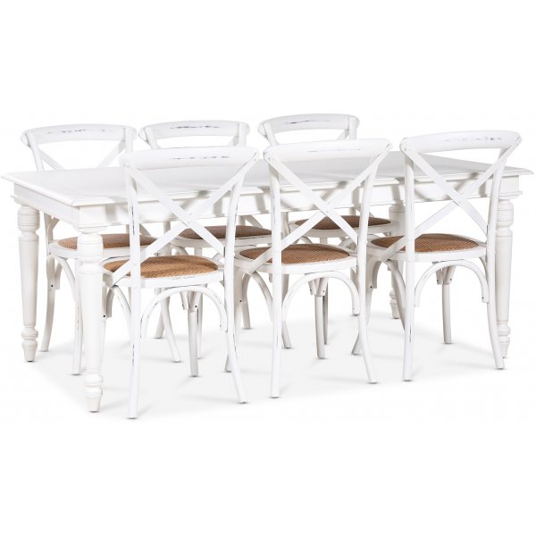 Matgrupp; Bord 180x90 cm med 6 st vita gaston stolar Matgrupp; Bord 180x90 cm med 6 st vita gaston stolar