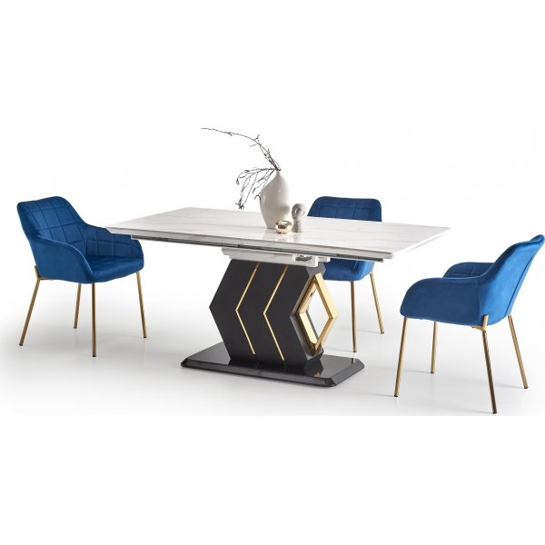 Table à manger Vincenzo 160-200 x 90 cm - Marbre blanc/noir/or Table à manger Vincenzo 160-200 x 90 cm - Marbre blanc/noir/or