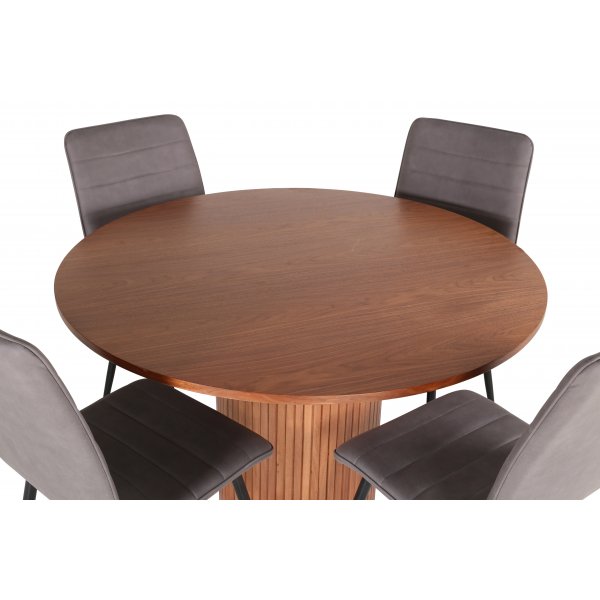 Bianca Matgrupp runt valn�t matbord med 4 st Windu Lyx gr� stolar