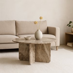 Level runt soffbord i marmor Ø85 cm - Gråbeige Level runt soffbord i marmor Ø85 cm - Gråbeige