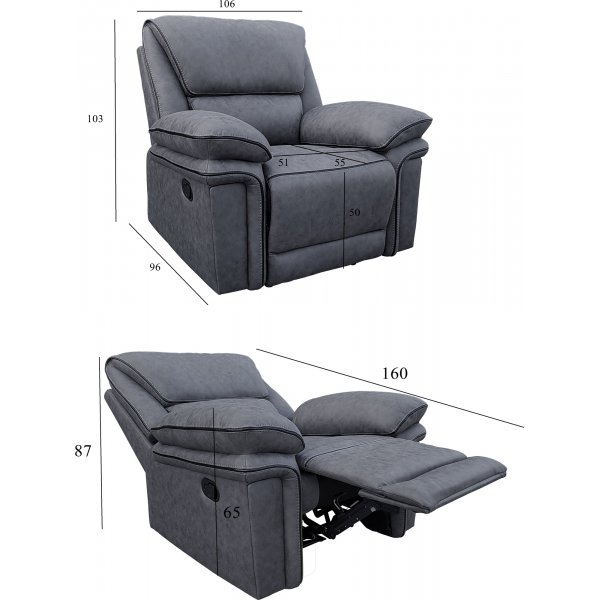 Reclinerfåtölj grå (Mikrofiber) - Riverdale + Textilrengöring för möbler Reclinerfåtölj grå (Mikrofiber) - Riverdale + Textilrengöring för möbler