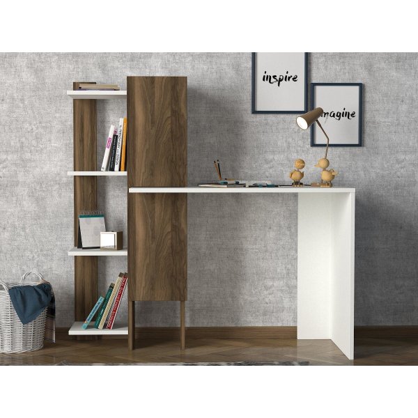 Gina bureau 90x45 cm - Wit/walnoot Gina bureau 90x45 cm - Wit/walnoot