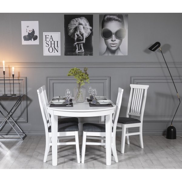 Gs matgrupp: Ovalt bord 160/210 cm inklusive 4 Ms stolar - Vit/Gr