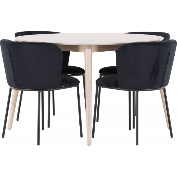 Matbord Flora med 4 st Edina stolar - Svart/whitewash Matbord Flora med 4 st Edina stolar - Svart/whitewash