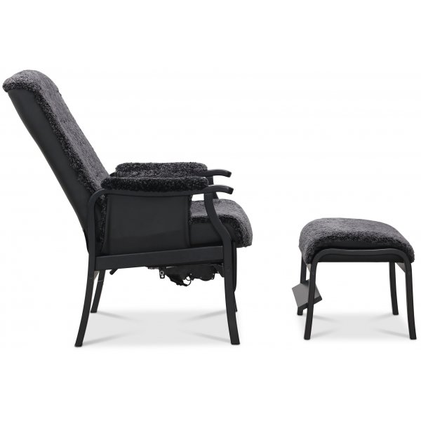 Bergen f�t�lj med fotpall i f�rskinn - Lift-up funktion