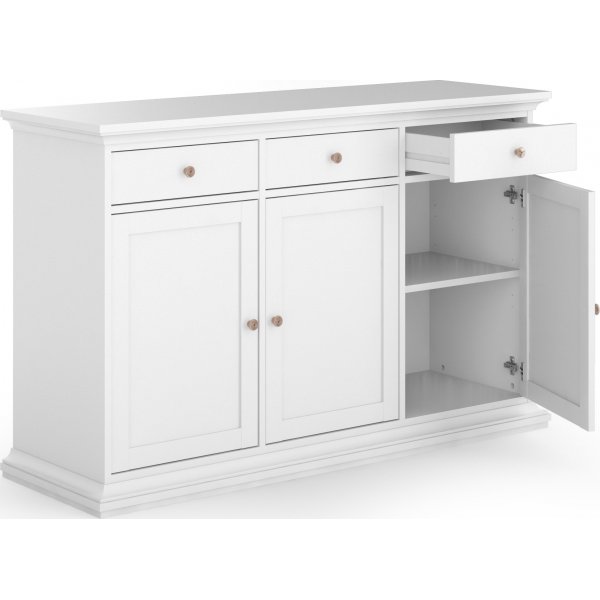 Buffet Paris avec 3 armoires et 3 tiroirs - Blanc