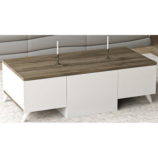Asker soffbord 100 x 50 cm - Vit/valnt