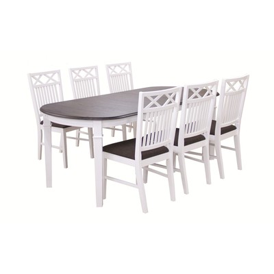 Ramns oval matgrupp - Bord inklusive 6 st stolar - Vit/brun