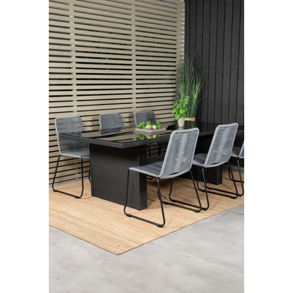 Padova utematgrupp med 6 st Lindos stolar - Svart/Grå Padova utematgrupp med 6 st Lindos stolar - Svart/Grå