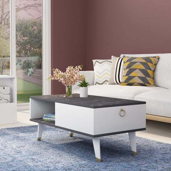 Table basse Delux 90 x 45 cm - Noir/blanc