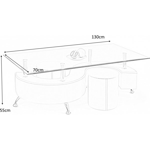 Salontafel met poefs 130 x 70 cm - Ceme gekleurd PU Salontafel met poefs 130 x 70 cm - Ceme gekleurd PU