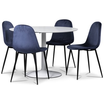 Seat matgrupp, runt matbord med 4 st Carisma sammetsstolar - Vit/Blå