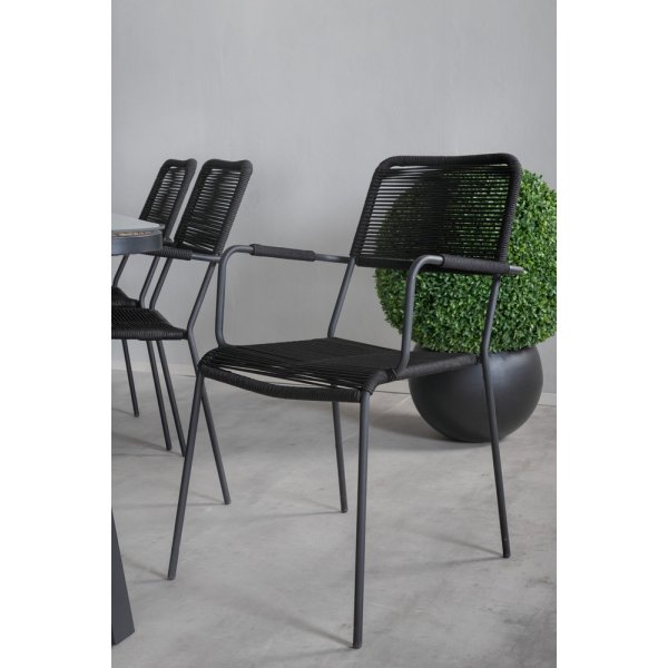 Paola utematgrupp med 6 st Lindos karmstolar - Svart Paola utematgrupp med 6 st Lindos karmstolar - Svart