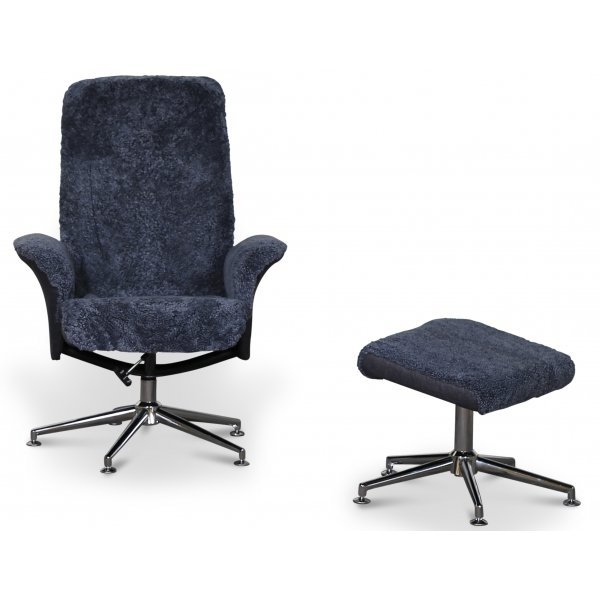 Times fårskinnsfåtölj med fotpall (Recliner) - Mörkgrått fårskinn Times fårskinnsfåtölj med fotpall (Recliner) - Mörkgrått fårskinn