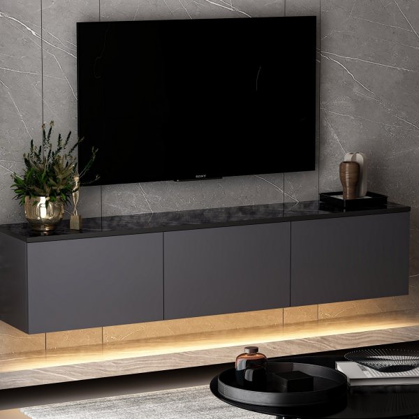 Meuble TV Neon avec clairage LED - Anthracite