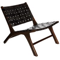 Fåtölj Pixie Safari - Svart skinn / Teak Fåtölj Pixie Safari - Svart skinn / Teak