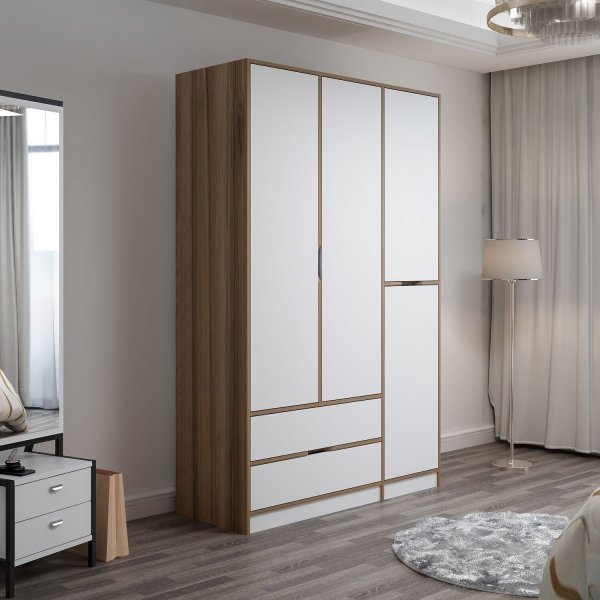 Armoire Elina 140 x 52 x 208 cm - Blanc/marron Armoire Elina 140 x 52 x 208 cm - Blanc/marron