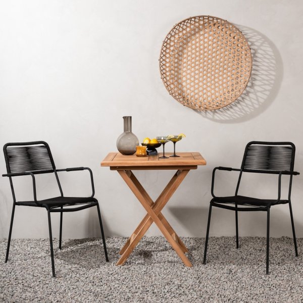 Kenya utematgrupp med 2 st Lindos karmstolar - Svart/Teak