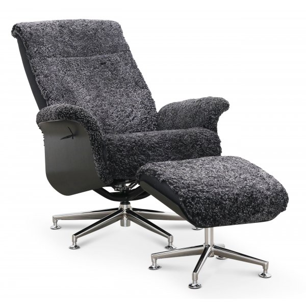 Fauteuil relax avec repose-pieds en vritable peau de mouton noir/gris fonc - Ulla + Dtachant pour meubles