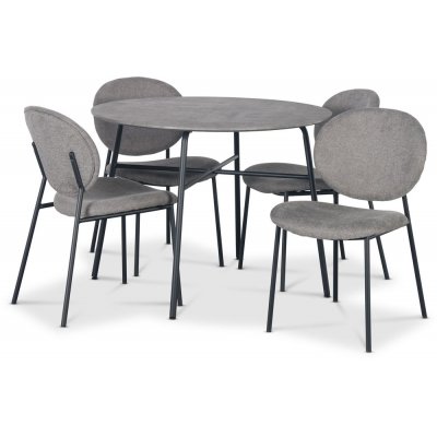 Tofta matgrupp Ø100 cm bord i betongimitation + 4 st Tofta grå stolar