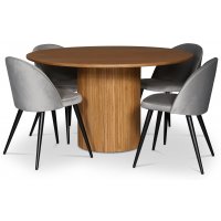 Nova matgrupp; runt matbord Ø130 cm, oljad ek + 4 st Alice matstolar, grå sammet Nova matgrupp; runt matbord Ø130 cm, oljad ek + 4 st Alice matstolar, grå sammet