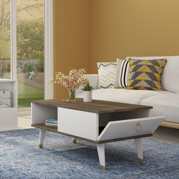 Table basse Delux 90 x 45 cm - Noyer/blanc Table basse Delux 90 x 45 cm - Noyer/blanc