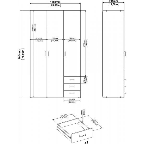 Armoire Space avec 3 portes et 3 tiroirs - Chêne Armoire Space avec 3 portes et 3 tiroirs - Chêne