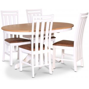 Groupe repas Fitchburg 106-141 cm incl. 4 chaises de salle  manger blanches Skagen - Blanc / Chne huil