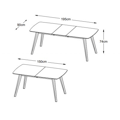Bito utdragbart matbord i oljad ek 150-195 cm