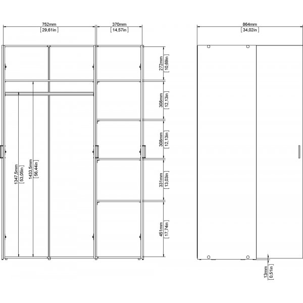 Space garderob med 3 drrar - Vit