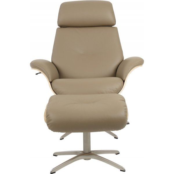 Falcon skinnfåtölj med fotpall - Nougat/vitpigmenterad ek Falcon skinnfåtölj med fotpall - Nougat/vitpigmenterad ek