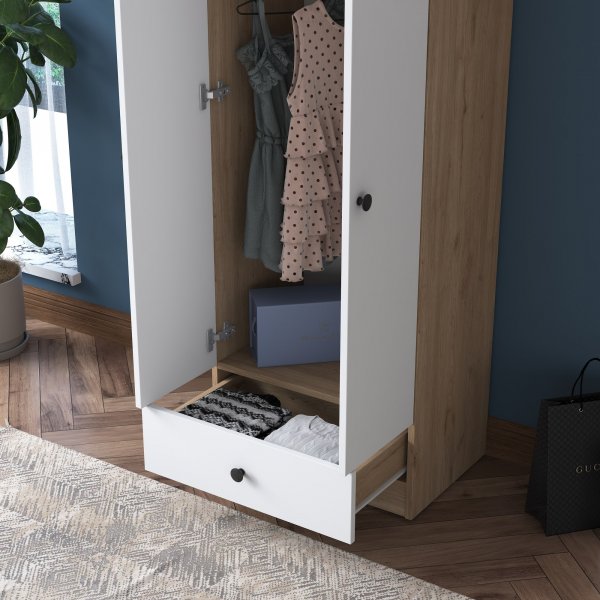 Mendy garderob med låda 60 cm - Valnöt/vit Mendy garderob med låda 60 cm - Valnöt/vit