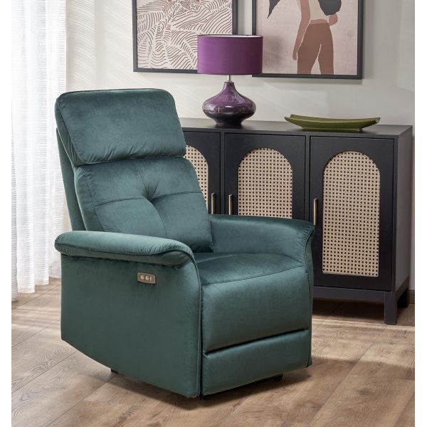 Fauteuil inclinable électrique Semir avec USB - Velours vert Fauteuil inclinable électrique Semir avec USB - Velours vert