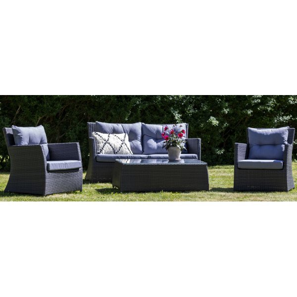 Ballingslöv utegrupp: soffa, fåtöljer och bord - Antracit konstrotting Ballingslöv utegrupp: soffa, fåtöljer och bord - Antracit konstrotting