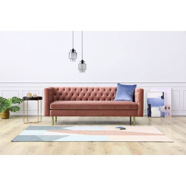 Toto 3-sits rosa soffa med guldiga ben
