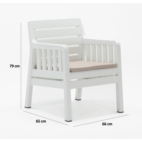 Lara loungegrupp med 2-sits soffa, 2 fåtöljer och bord - Vit Lara loungegrupp med 2-sits soffa, 2 fåtöljer och bord - Vit