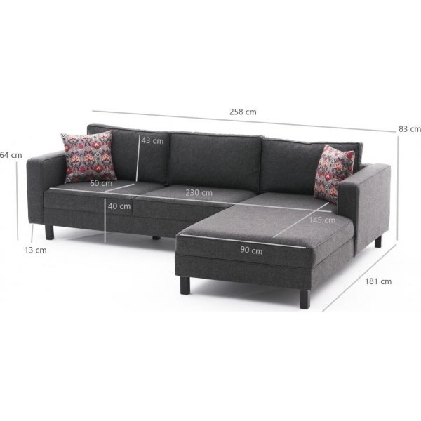 Canap divan droit Kale - Lin anthracite