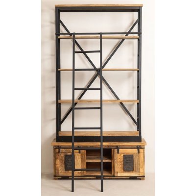 WoodCraft bokhylla med skjutdörrar och stege - Vintage / Mango