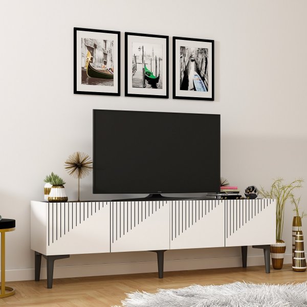Draw TV-bänk - Vit/svart Draw TV-bänk - Vit/svart