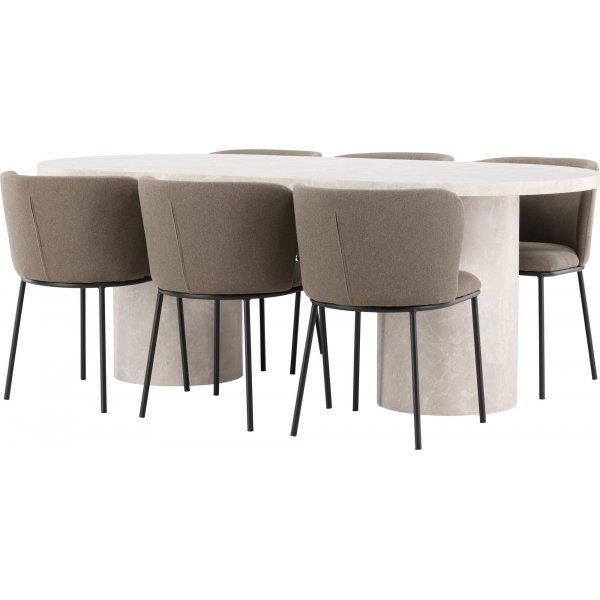 Matbord Narvik med 6 st Edina stolar - Svart/brun/beige