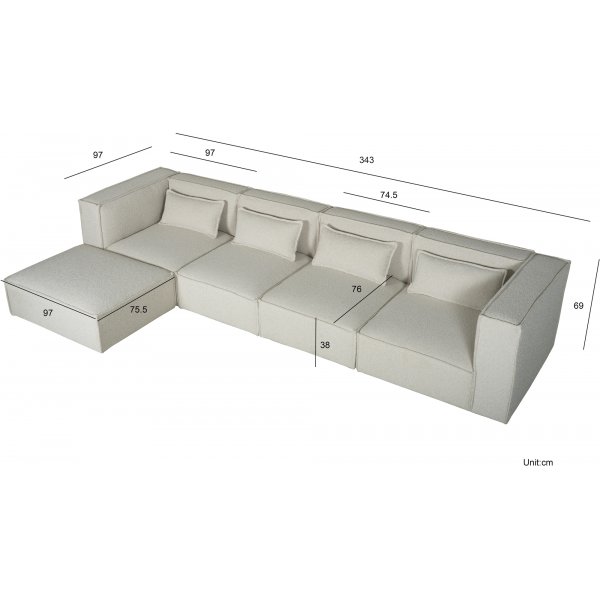 Needs modulaire bank - hoekelement links - Stone White