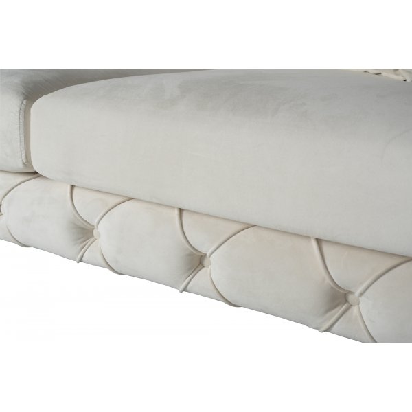 Como 2-zitsbank in beige fluweel met knopen + Textielreiniging voor meubels Como 2-zitsbank in beige fluweel met knopen + Textielreiniging voor meubels