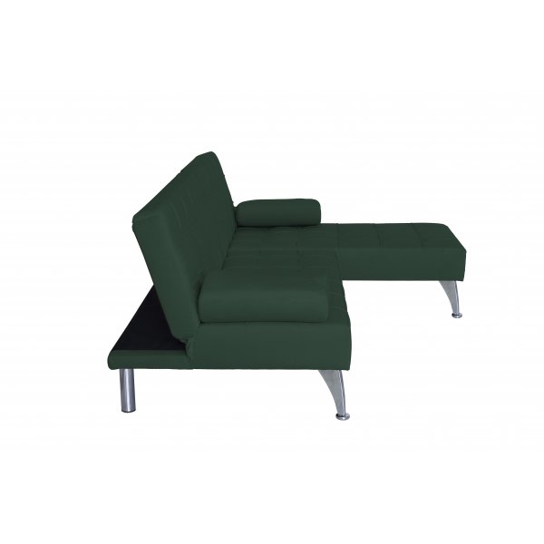 Divansoffa i grön sammet med bäddfunktion Divansoffa i grön sammet med bäddfunktion