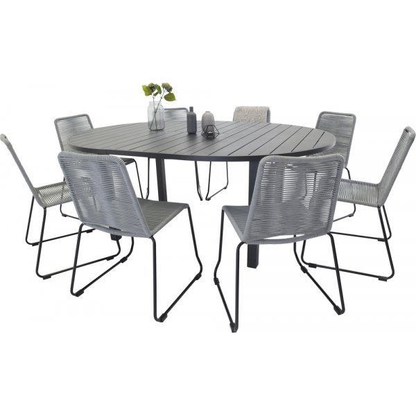 Marbella utematgrupp med 8 st Lindos stolar - Svart/Grå Marbella utematgrupp med 8 st Lindos stolar - Svart/Grå