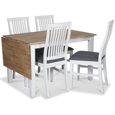 sterlen matgrupp, Klaffbord vit/ek med 4 st vita Kivik stolar med gr sits
